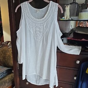 Rayon Blend Embroidered Coldshoulder White Tunic Cut Blouse ...read